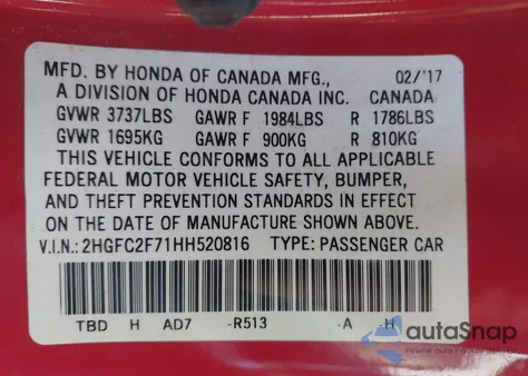 2017 Honda Civic Ex из США, поврежденный, VIN 2HGFC2F71HH520816